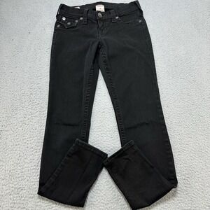 True‎ Religion Jeans Womens 24 Black Misty Skinny Flap Pocket USA Made Low Dark